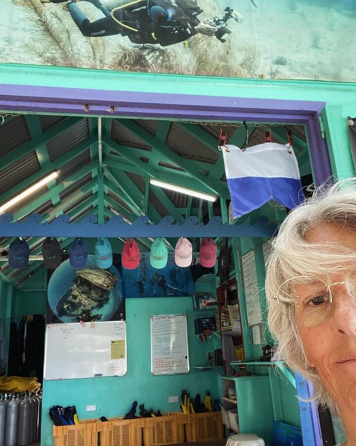 Cathy Sachs, owner and PADI instructor at Dive Bequia, inside the dive shop in Bequia