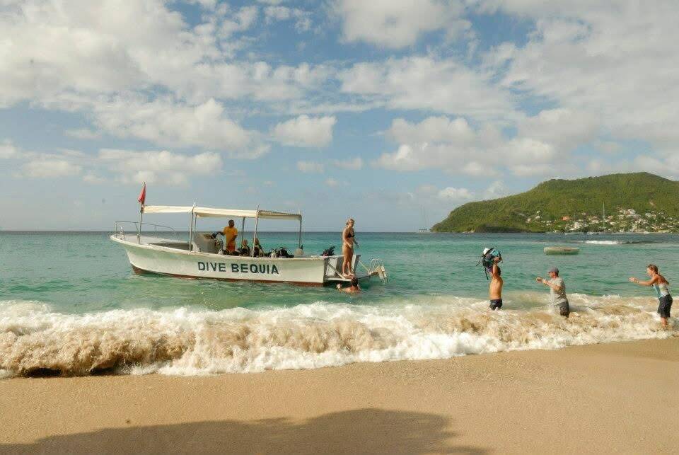 The Dive Bequia boat launching near the Belmont Walkway, Bequia